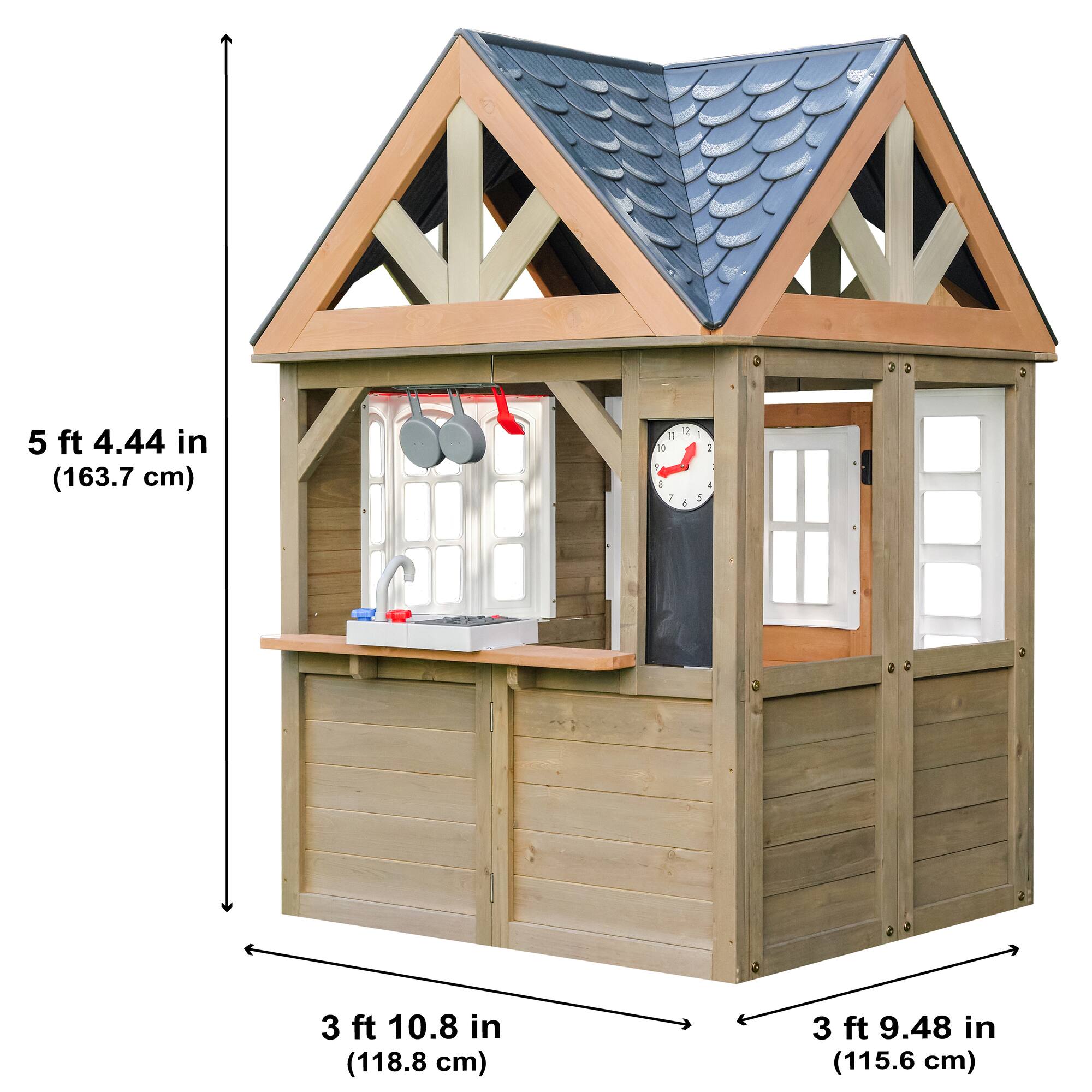 KidKraft Greystone Wooden Outdoor Playhouse with Kitchen & Working Doorbell